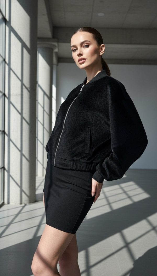 Bomber Crop Ceket Siyah