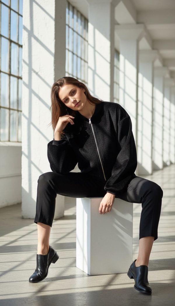 Bomber Crop Ceket Siyah