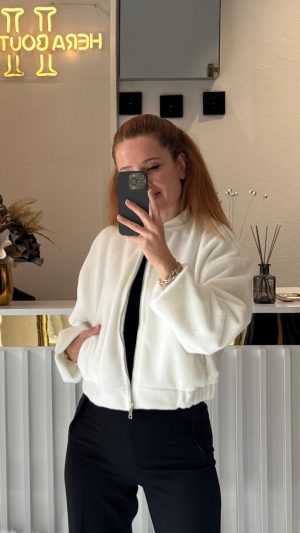 Bomber Crop Ceket Beyaz