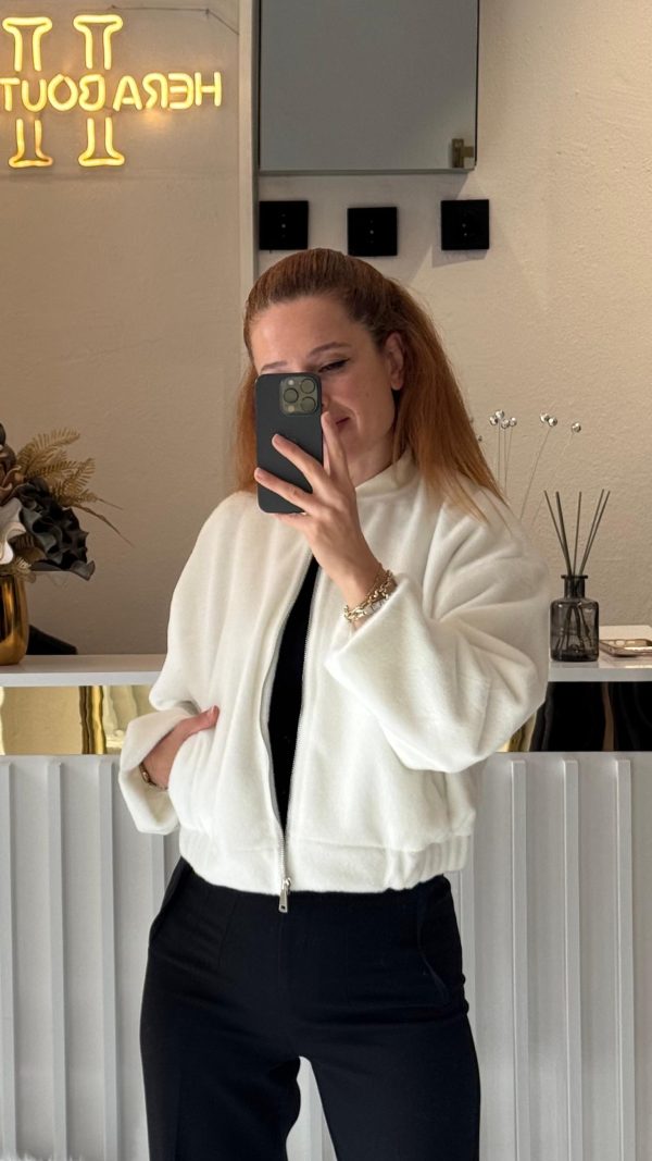 Bomber Crop Ceket Beyaz
