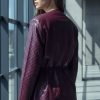 Kuşaklı Deri Ceket Bordo