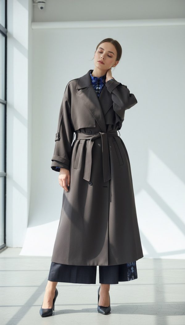 Koyu Kahverengi Oversize Trençkot