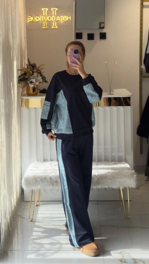 Modal Kumaş Denim Pul Detay Tasarım Takım
