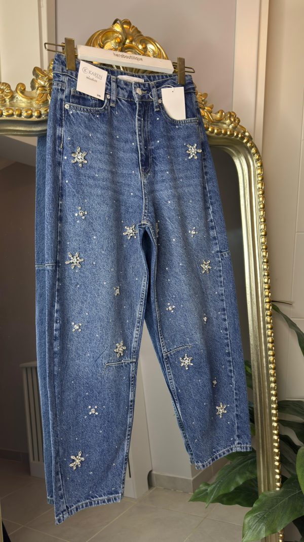 Tasarım Taş Detay Balon Denim Pantolon
